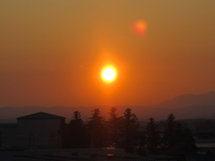 新幹線からの夕陽